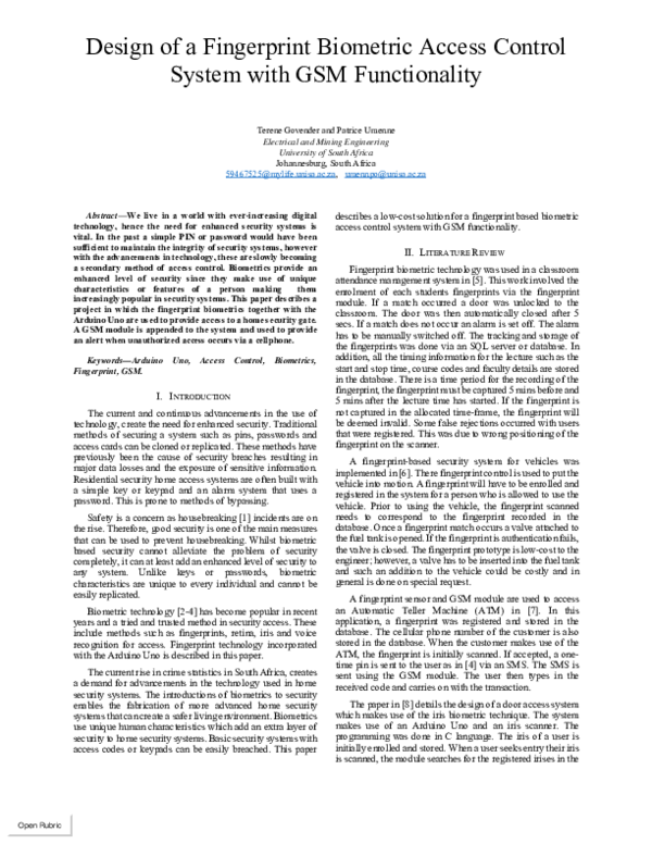 (PDF) Design of a Fingerprint Biometric Access Control System with GSM ...