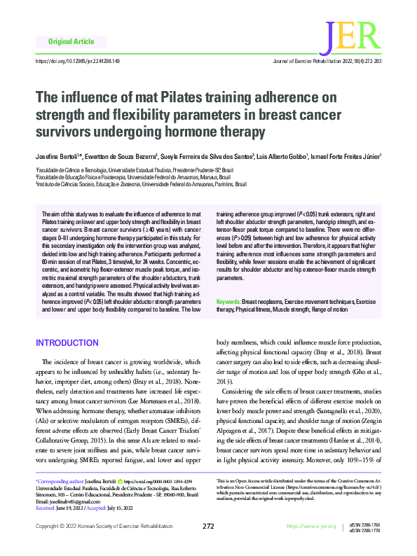 (PDF) The influence of mat Pilates training adherence on strength and ...