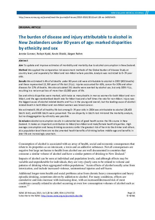 (PDF) The burden of disease and injury attributable to alcohol in New ...