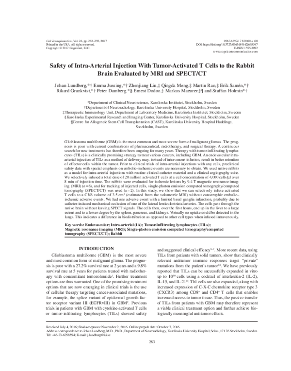 (PDF) Safety of Intra-Arterial Injection with Tumor-Activated T-cells ...