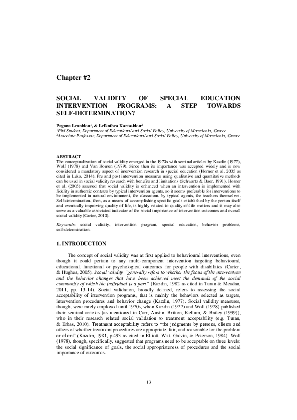 (PDF) Social Validity of Special Education Intervention Programs: A ...