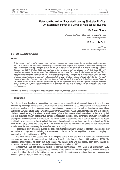 (PDF) Metacognitive and Self Regulated Learning Strategies Profiles: An ...