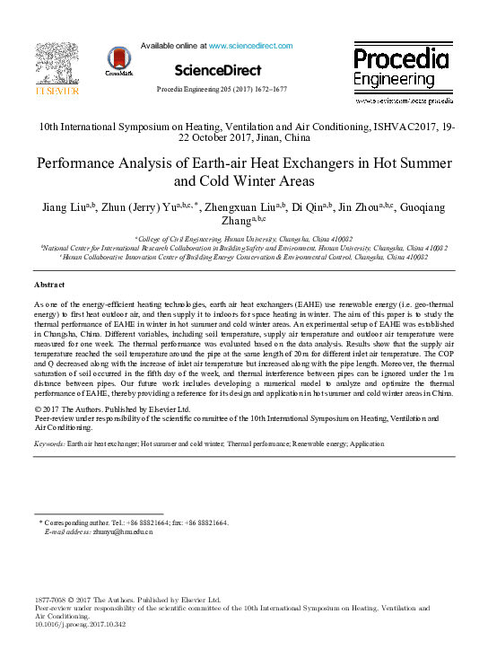 (PDF) Performance analysis of an earth–air heat exchanger integrated ...