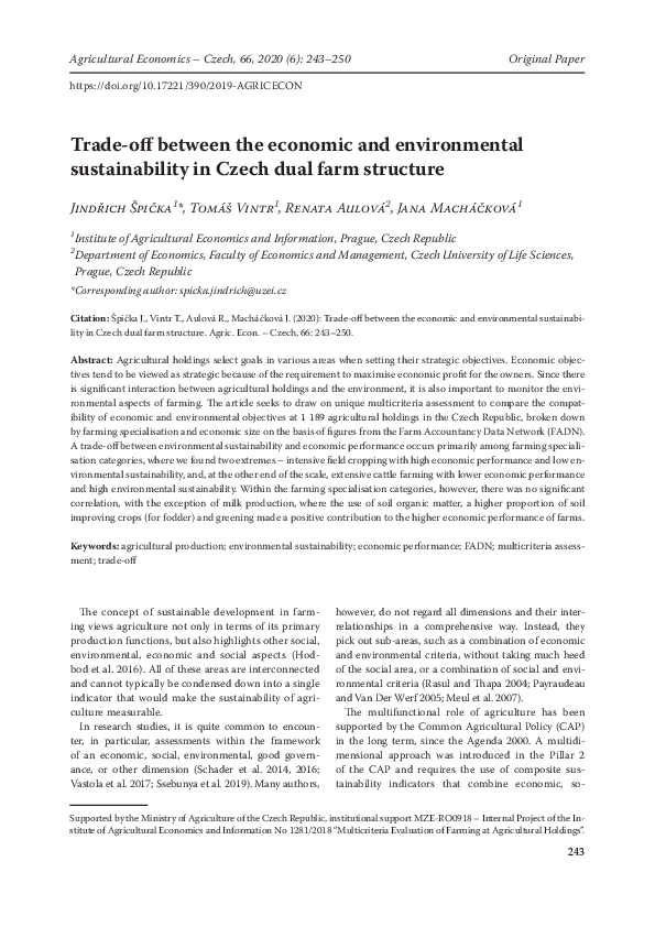 (PDF) Trade-off between the economic and environmental sustainability ...
