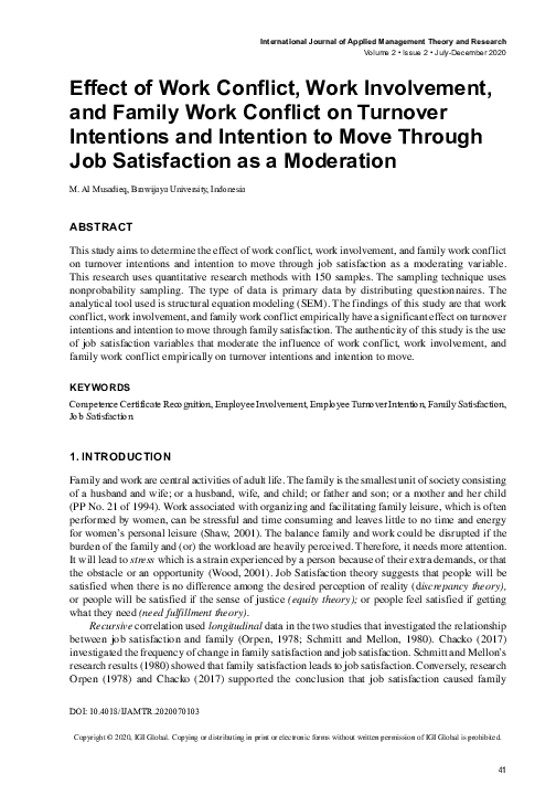 (PDF) Effect of Work Conflict, Work Involvement, and Family Work ...