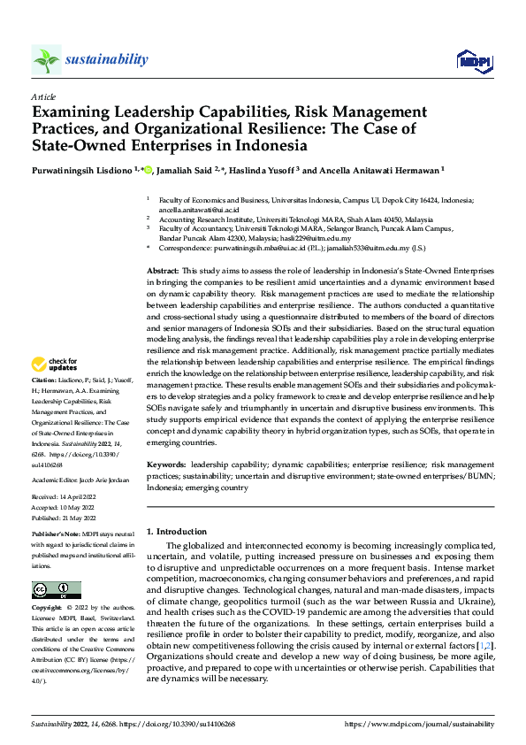 (PDF) Examining Leadership Capabilities, Risk Management Practices, and ...