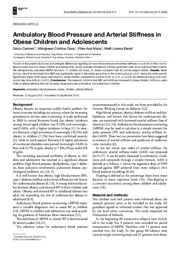 (PDF) Ambulatory Blood Pressure and Arterial Stiffness in Obese ...