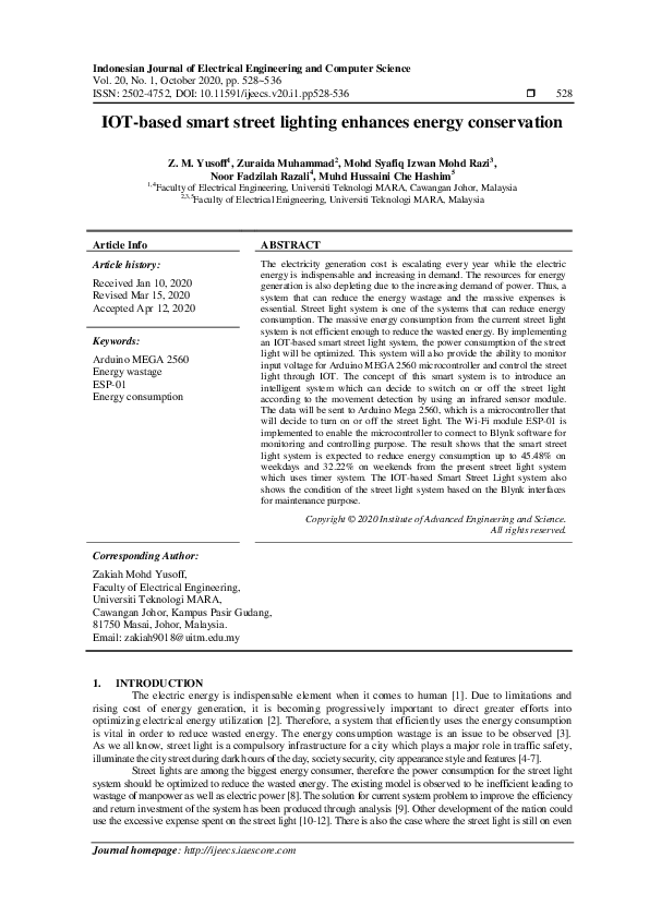 (PDF) IOT-Based smart street lighting enhances energy conservation