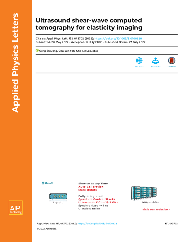 (PDF) Ultrasound shear-wave computed tomography for elasticity imaging
