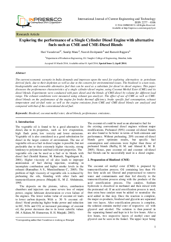 (PDF) Exploring the performance of a Single Cylinder Diesel Engine with ...