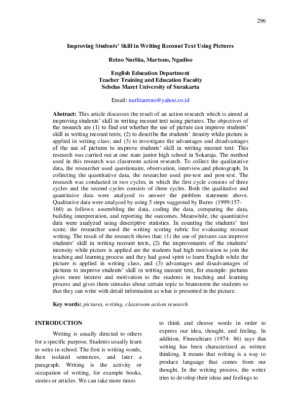 (PDF) Improving Students’ Skill in Writing Recount Text Using Pictures