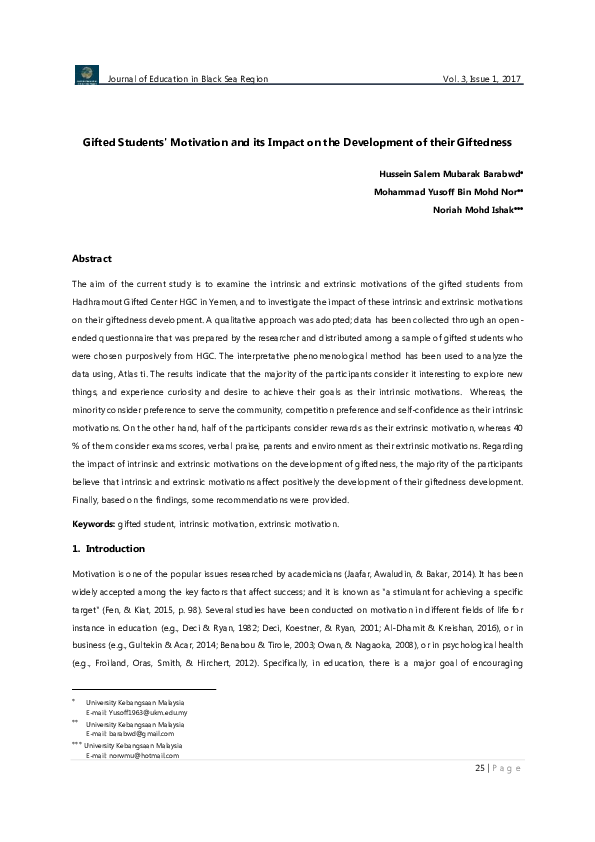 (PDF) Gifted Students' Motivation and its Impact on the Development of ...