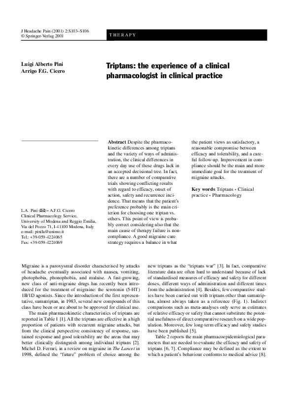 (PDF) Triptans: the experience of a clinical pharmacologist in clinical ...