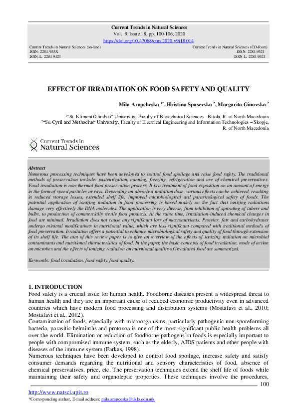 (PDF) Effect of Irradiation on Food Safety and Quality