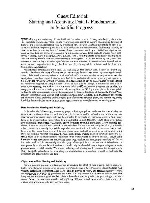 (PDF) Sharing and Archiving Data is Fundamental to Scientific Progress
