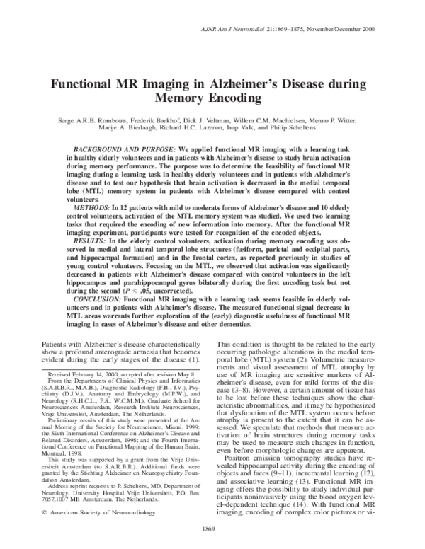 (PDF) Functional MR imaging in Alzheimer's disease during memory encoding