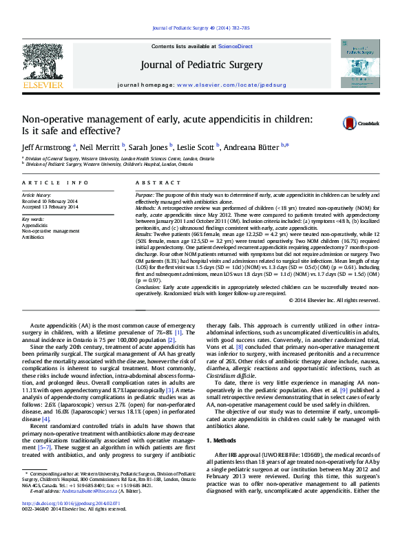 (PDF) Non-operative management of early, acute appendicitis in children ...