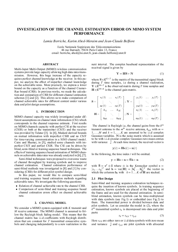 (PDF) Investigation Of The Channel Estimation Error On The Mimo System ...