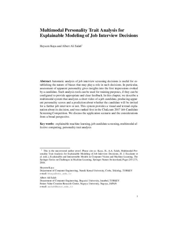 (PDF) Multimodal Personality Trait Analysis for Explainable Modeling of ...