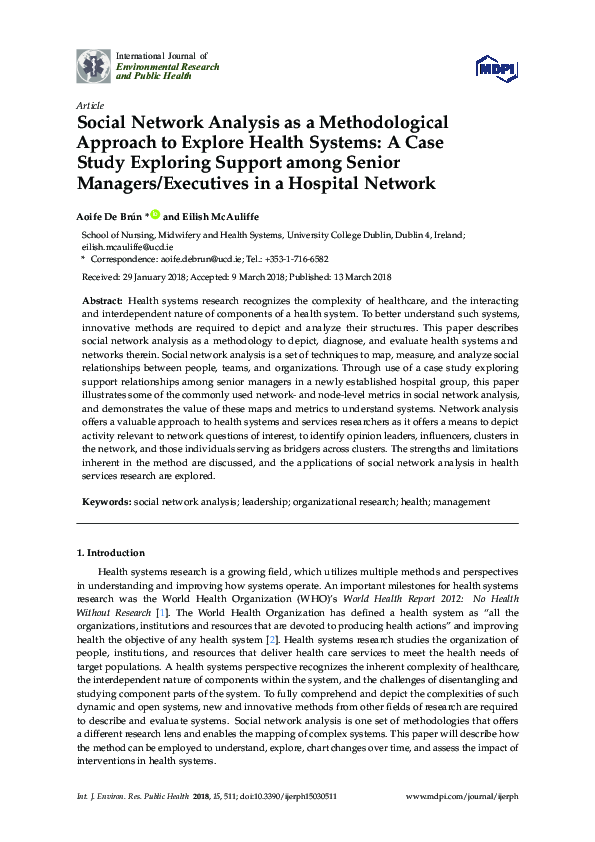 (PDF) Social Network Analysis as a Methodological Approach to Explore ...