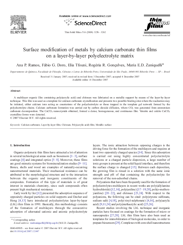 (PDF) Surface modification of metals by calcium carbonate thin films on ...