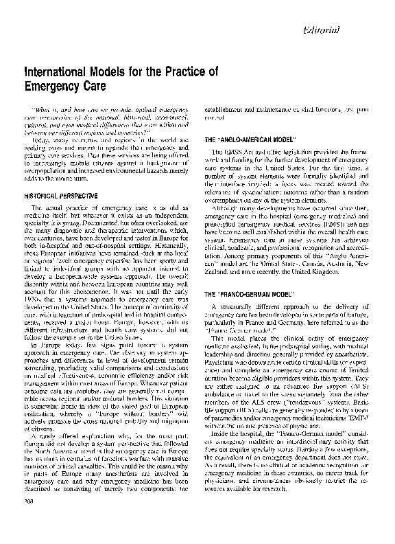 (PDF) International models for the practice of emergency care