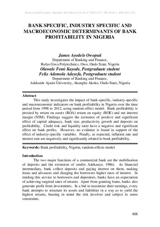 (PDF) Bank Specific, Industry Specific and Macroeconomic Determinants ...