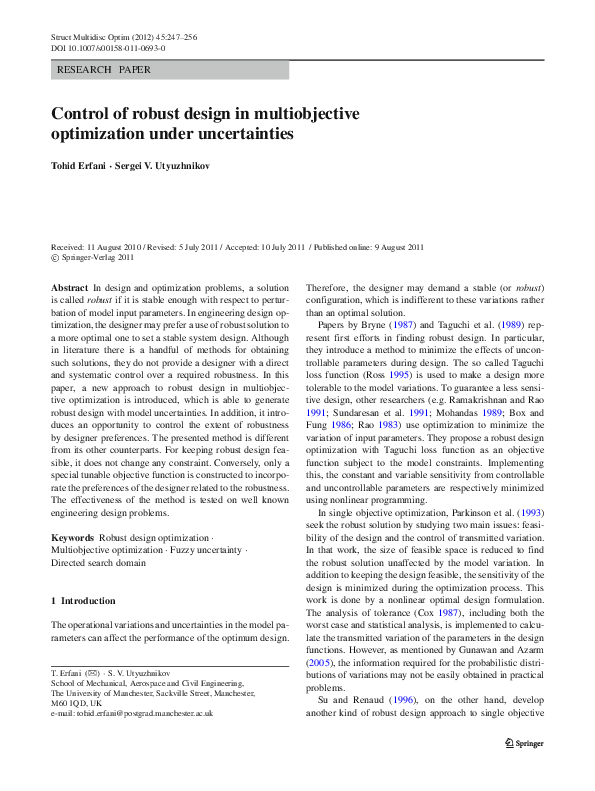 (PDF) Control of robust design in multiobjective optimization under ...