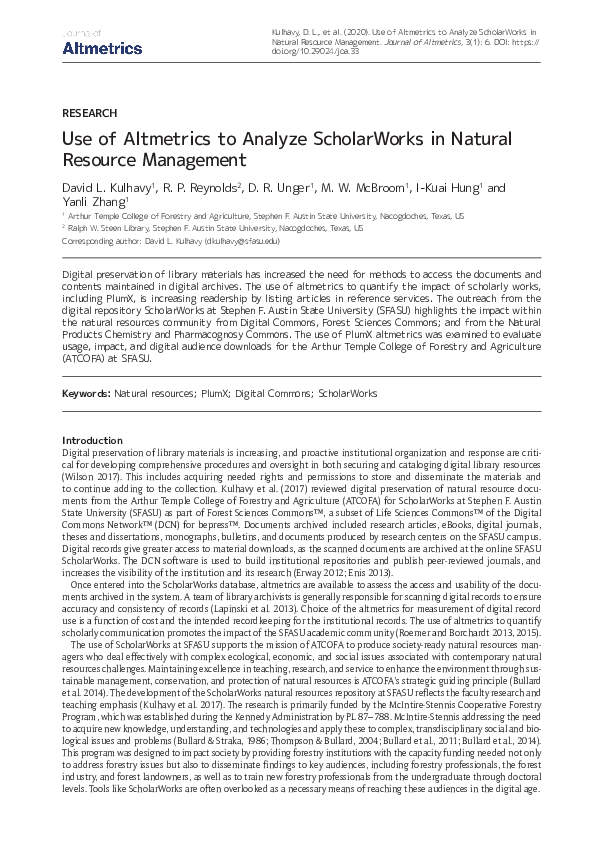 (PDF) Use of Altmetrics to Analyze ScholarWorks in Natural Resource ...