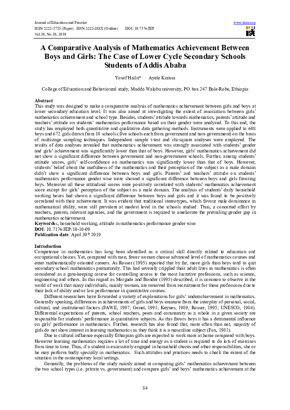 (PDF) A Comparative Analysis of Mathematics Achievement Between Boys ...