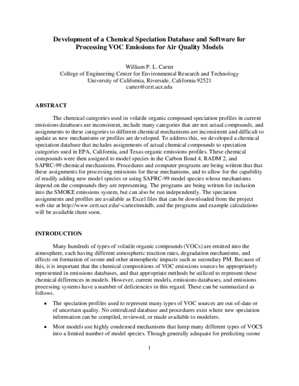 (PDF) Development of a Chemical Speciation Database and Software for ...