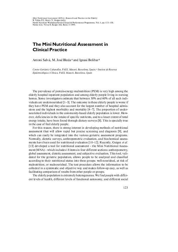 (PDF) The Mini Nutritional Assessment in Clinical Practice