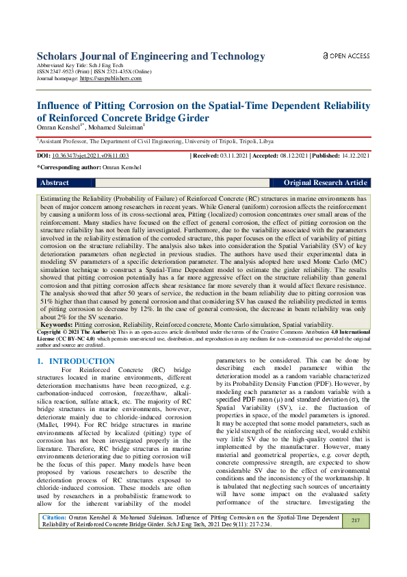 (PDF) Influence of Pitting Corrosion on the Spatial-Time Dependent ...