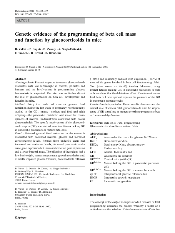 Picture of (PDF) Genetic evidence of the programming of beta cell mass and ...