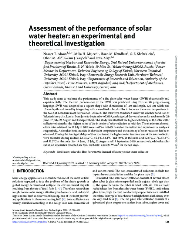 (PDF) Assessment of the performance of solar water heater: an ...