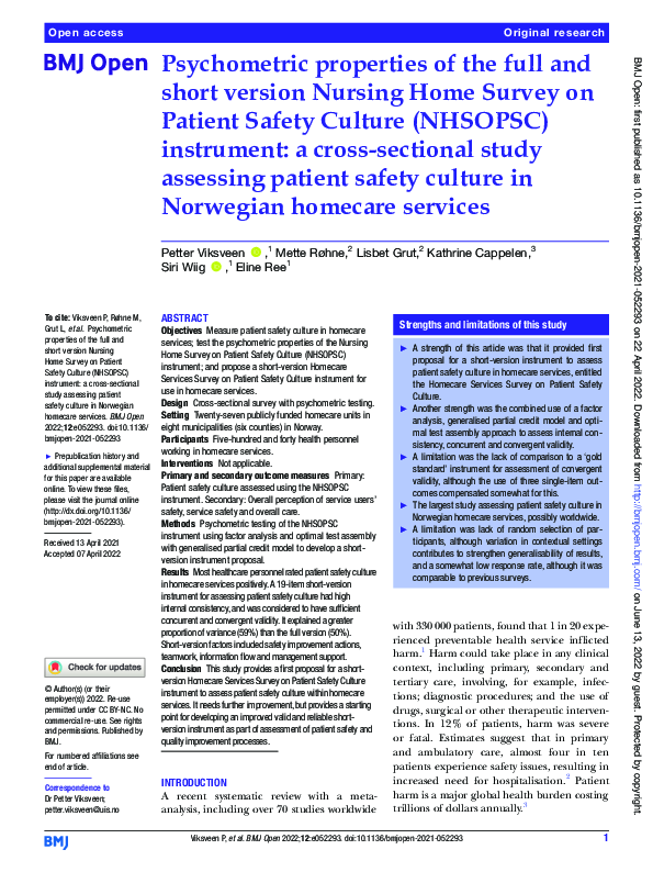 (PDF) Psychometric properties of the full and short version Nursing ...