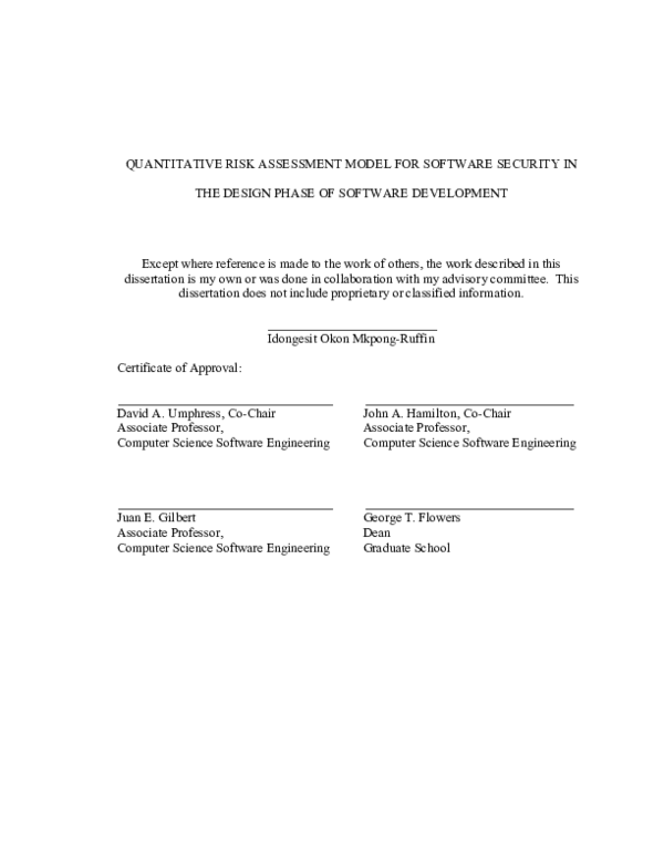 (PDF) Quantitative risk assessment model for software security in the ...