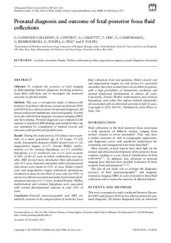 (PDF) Prenatal diagnosis and outcome of fetal posterior fossa fluid ...