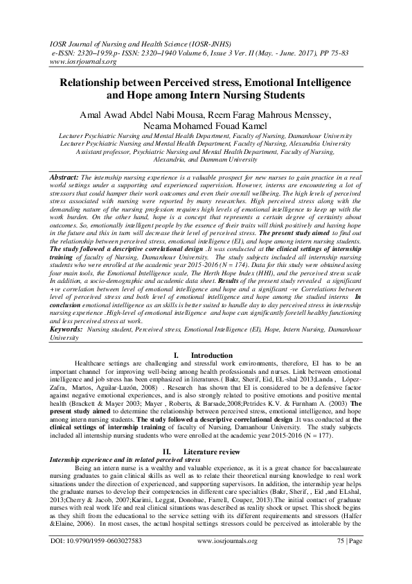 (PDF) Relationship between Perceived stress, Emotional Intelligence and ...