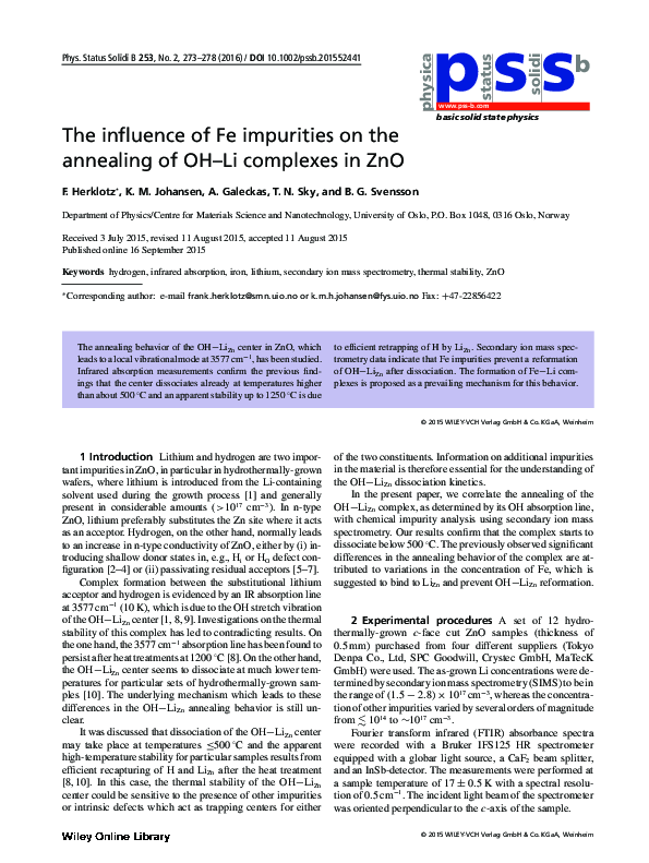 (PDF) The influence of Fe impurities on the annealing of OH-Li ...