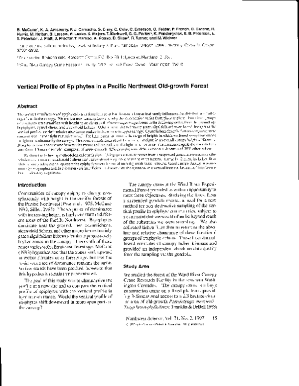(PDF) Vertical profile of epiphytes in a Pacific Northwest old-growth ...