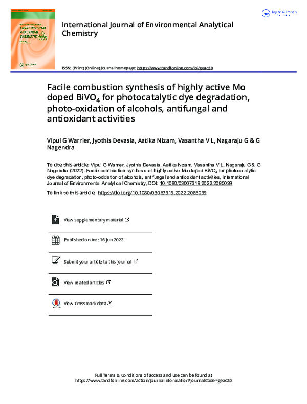 (PDF) Facile combustion synthesis of highly active Mo doped BiVO4 for ...