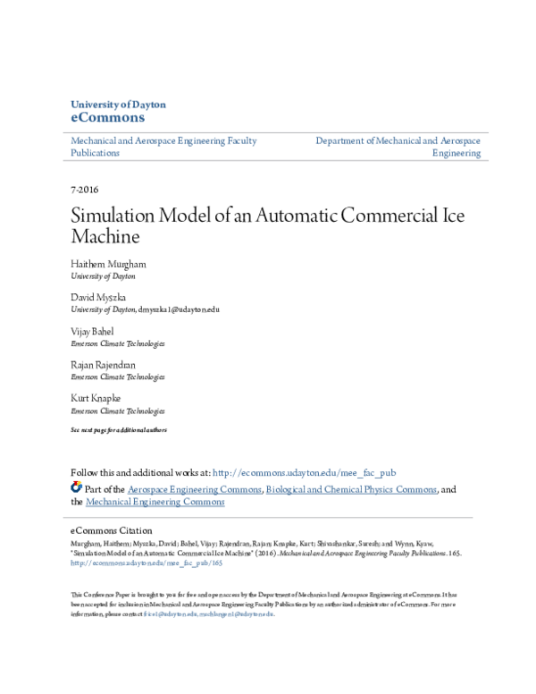 (PDF) Simulation Model of an Automatic Commercial Ice Machine