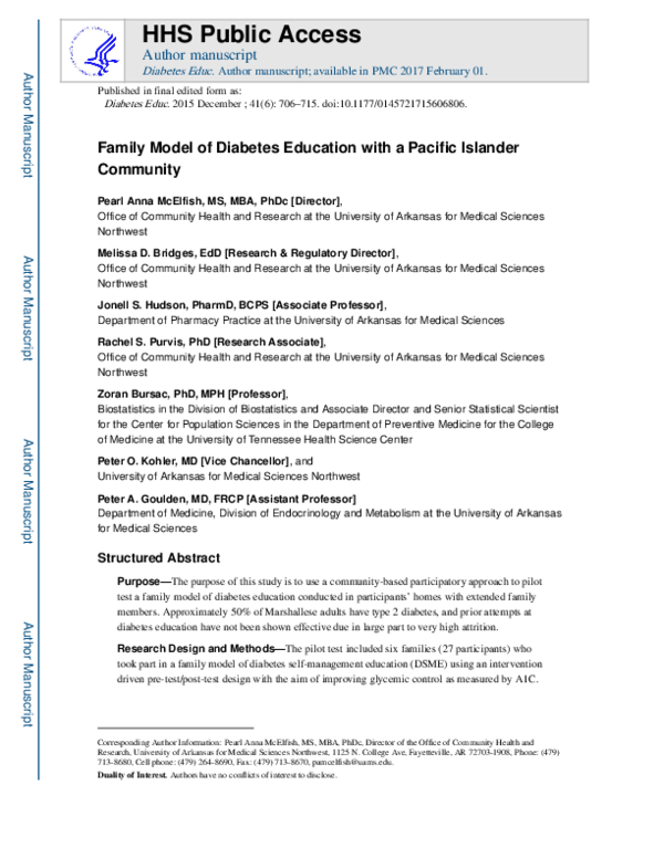 (PDF) Family Model of Diabetes Education With a Pacific Islander Community