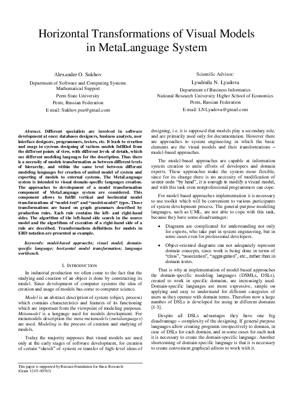 (PDF) Horizontal Transformations of Visual Models in MetaLanguage System