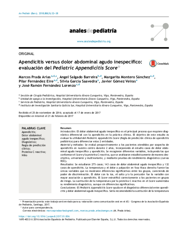 (PDF) Apendicitis versus dolor abdominal agudo inespecífico: evaluación ...