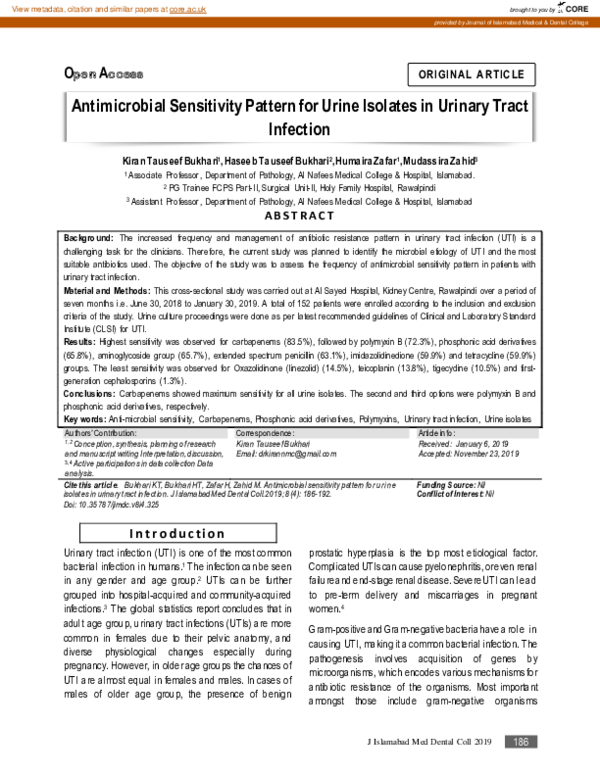 (PDF) Antimicrobial Sensitivity Pattern for Urine Isolates in Urinary ...