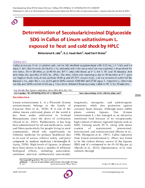 (PDF) Determination of Secoisolariciresinol Diglucoside SDG in Callus ...