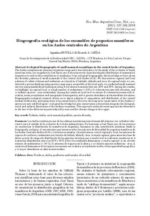 (PDF) Ecological biogeography of small mammal assemblages in the ...