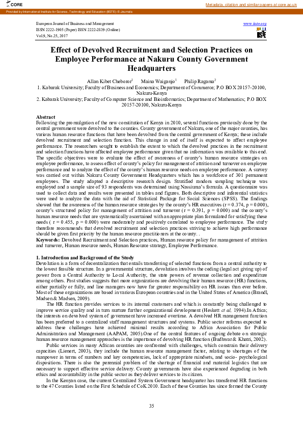 (PDF) Effect of Devolved Recruitment and Selection Practices on ...